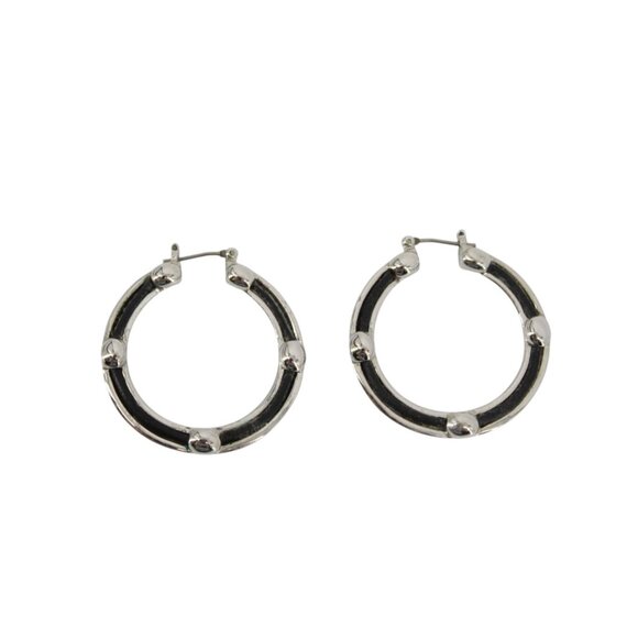 Nine West Jewelry - Nine West black Silvertone Hoop Earrings Silver Tone Vintage Pierced 94100